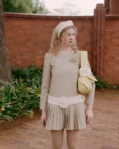 My Mum Made It Dropwaist Pleat Dress In Brown