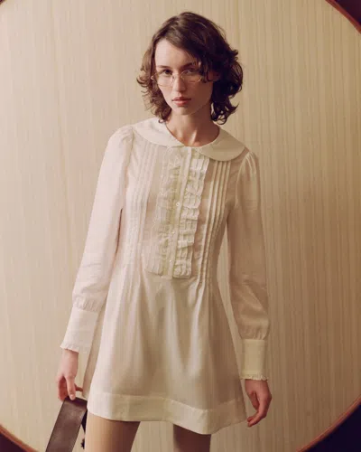 My Mum Made It Ruffle Placket Mini Dress In White