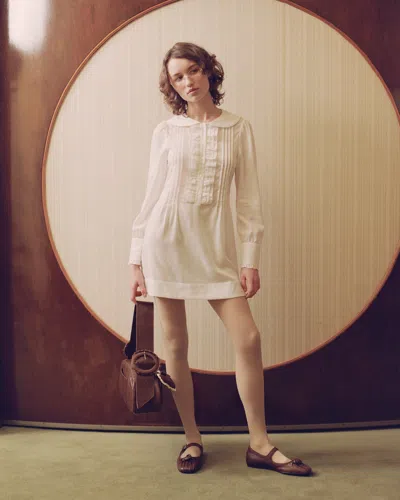 My Mum Made It Ruffle Placket Mini Dress In White