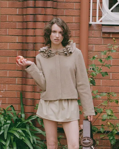 My Mum Made It Wool Frill Neck Jacket In Brown