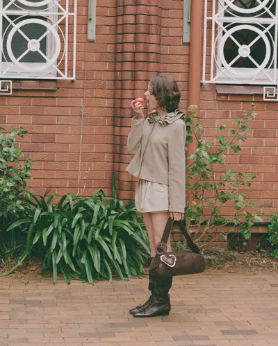 My Mum Made It Wool Frill Neck Jacket In Brown