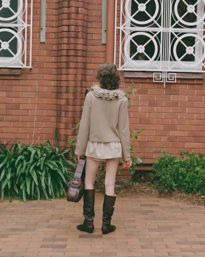 My Mum Made It Wool Frill Neck Jacket In Brown