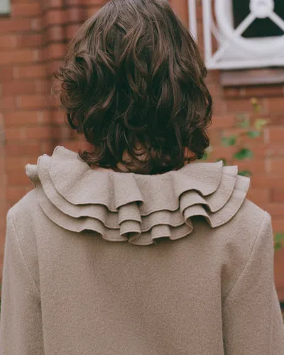 My Mum Made It Wool Frill Neck Jacket In Brown
