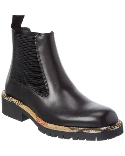 Burberry Smooth Leather Boots With Mesh Side Panels And Textured Detailing In Black