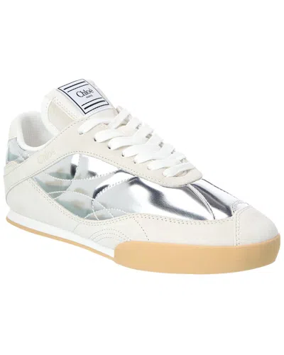 Chloé Kick Leather & Suede Sneaker In Silver