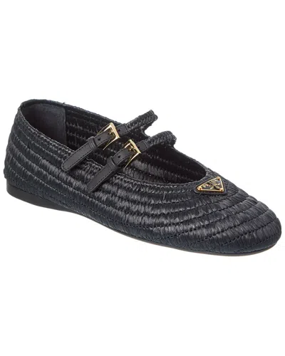 Prada Woven Flat Shoes With Adjustable Gold-tone Straps In Black