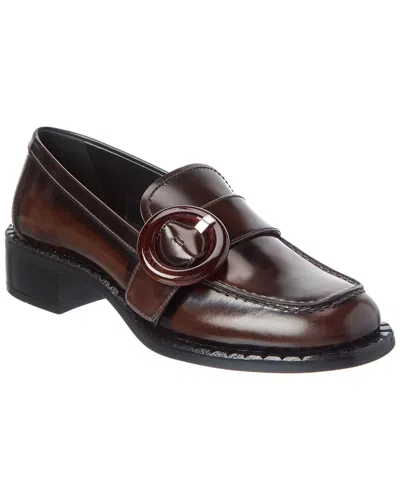 Prada Polished Brown Flat Shoes With Decorative Buckle In Brown
