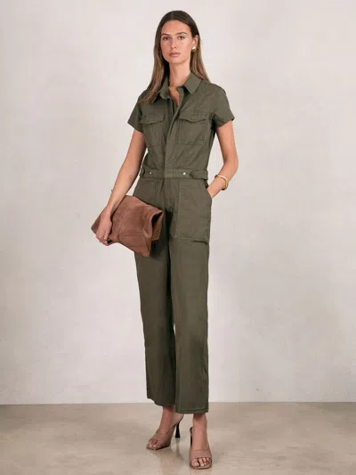 Good American Good Khaki Good Cotton Twill Jumpsuit With Stretch In Multi