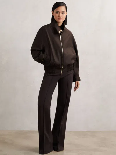 Reiss Chocolate Brown Wool Bomber Jacket In Brown