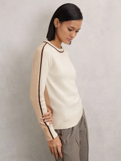Reiss Cream/neutral Wool-blend Colour-block Jumper With Cashmere In Neutral