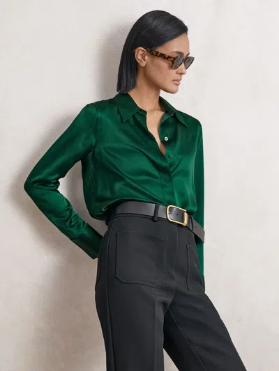 Reiss Ameira Silk Satin Shirt In Green
