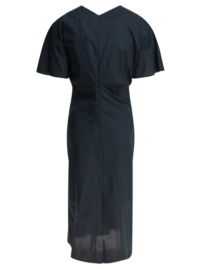Soeur Draped Detail Short Sleeves V-neck Back In Blue