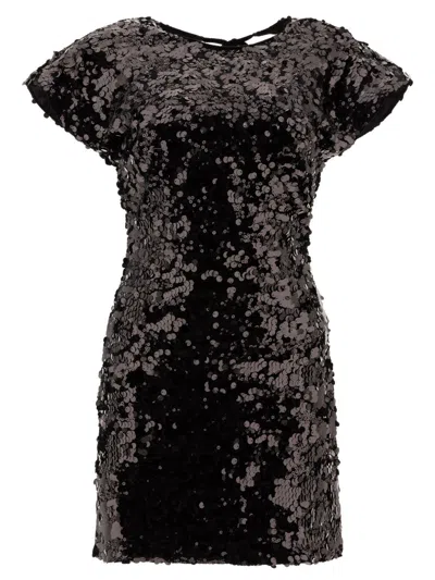 Ganni Sequined Velvet Mini Dress In Black