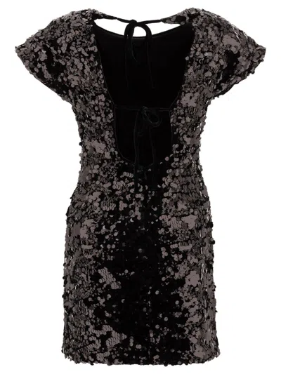 Ganni Sequined Velvet Mini Dress In Black
