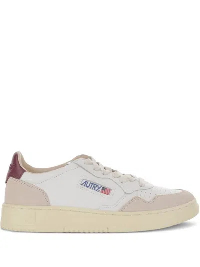 Autry Medalist Low Sneakers In White And Burgundy Suede And Leather In White
