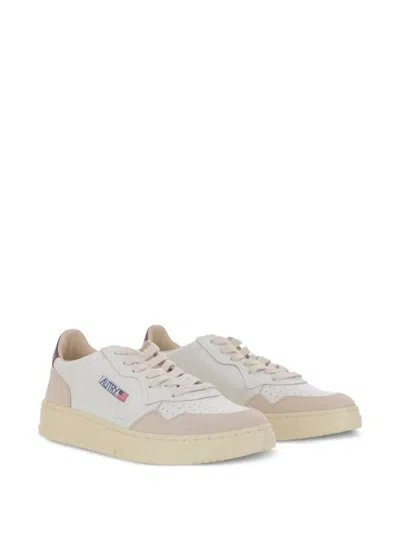 Autry Medalist Low Sneakers In White And Burgundy Suede And Leather In White