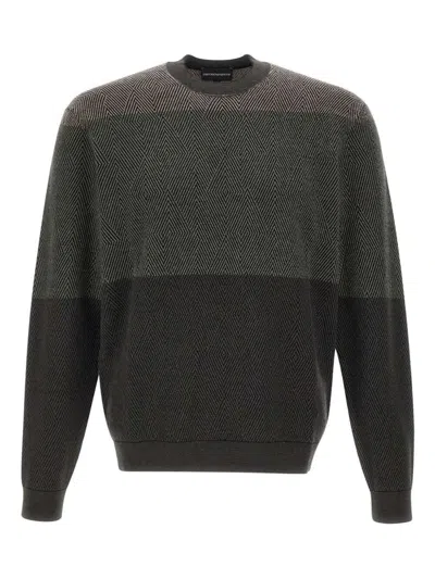 Emporio Armani Virgin Wool Jumper With Micro Jacquard Op-art Diamonds In Black