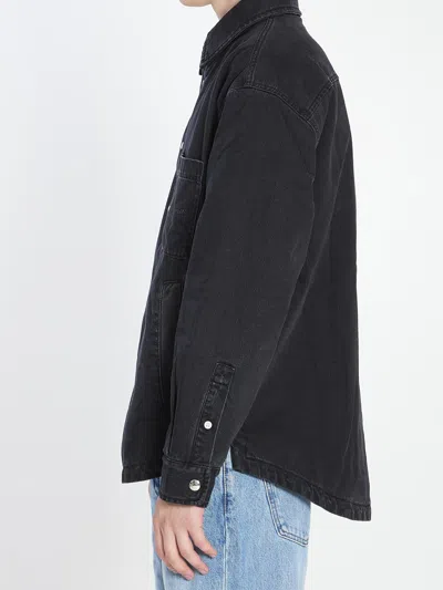 Jacquemus Virgin Wool Long-sleeve Shirt With Embroidered Logo In Black