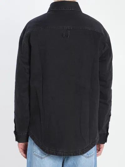 Jacquemus Virgin Wool Long-sleeve Shirt With Embroidered Logo In Black