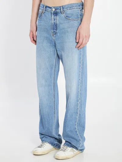 Jacquemus Denim Pants Topstitching Contrasting In Blue