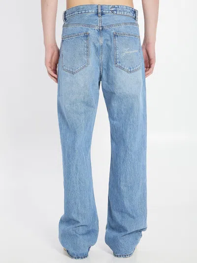 Jacquemus Denim Pants Topstitching Contrasting In Blue