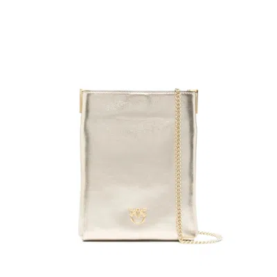 Pinko Metallic-effect Leather Cross Body Bag In Nude
