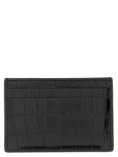 Tom Ford Crocodile-print Leather Card Holder In Black