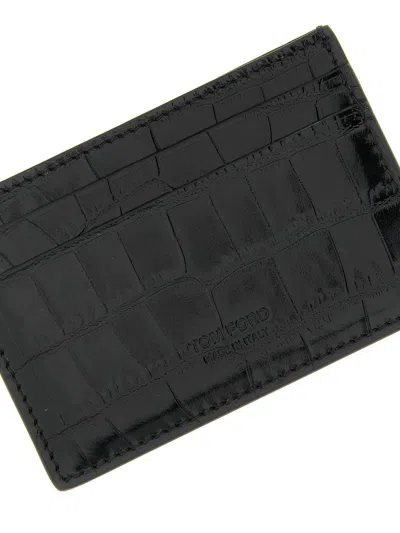 Tom Ford Crocodile-print Leather Card Holder In Black