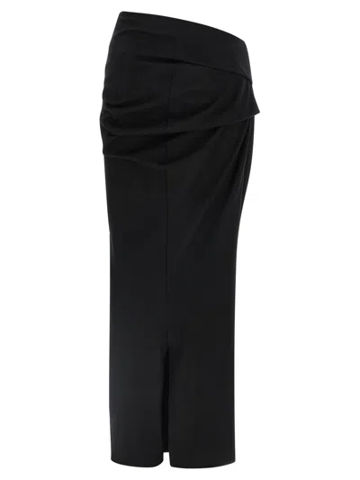 Entire Studios Stretch Wool Midi Skirt With Draped Detailing In Black
