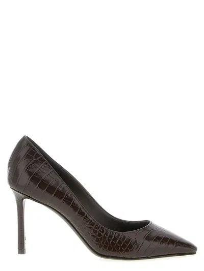 Jimmy Choo 85mm Romy Pointed-toe Pumps With Crocodile-effect In Brown