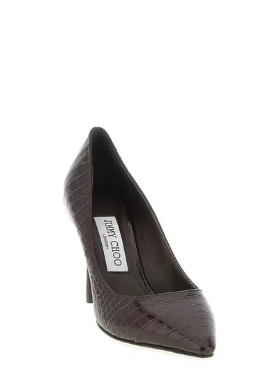 Jimmy Choo 85mm Romy Pointed-toe Pumps With Crocodile-effect In Brown