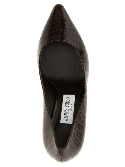 Jimmy Choo 85mm Romy Pointed-toe Pumps With Crocodile-effect In Brown
