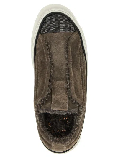 Brunello Cucinelli Luxe Suede Round Toe Sneakers In Brown