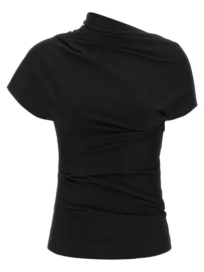 Entire Studios Flap Draped Short-sleeve Top In Black