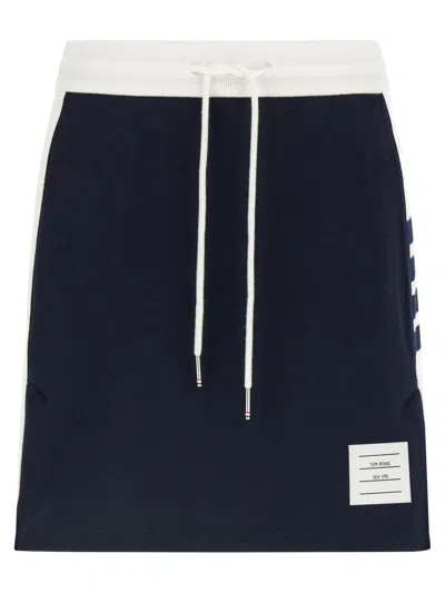 Thom Browne Cotton Miniskirt Featuring Adjustable Waist In Blue