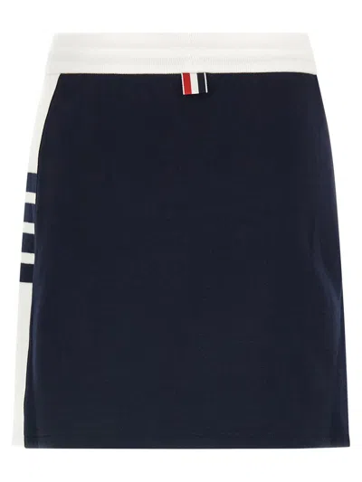 Thom Browne Cotton Miniskirt Featuring Adjustable Waist In Blue