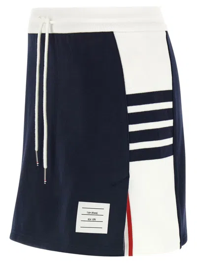Thom Browne Cotton Miniskirt Featuring Adjustable Waist In Blue