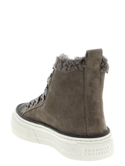Brunello Cucinelli Luxe Rubber Sole Sneakers In Gray