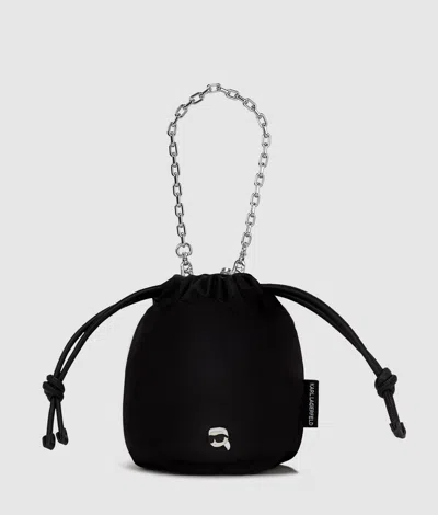 Karl Lagerfeld Ikon Nylon Small Bucket Bag In Black
