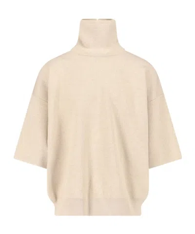 Fear Of God Turtleneck Sweater In Beige Virgin Wool Dropped Shoulders In Neutral