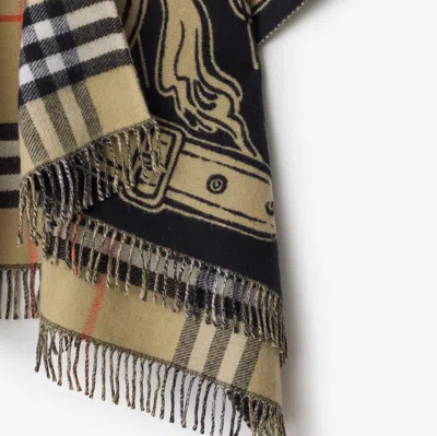 Burberry Wool Reversible Check Ekd Cape In Green