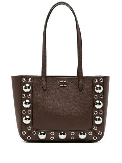 Valentino Garavani Nellcote Mini Shopping Tote Bag In Suede In Brown