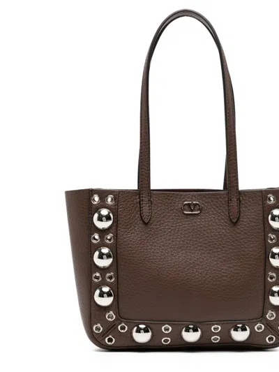 Valentino Garavani Nellcote Mini Shopping Tote Bag In Suede In Brown