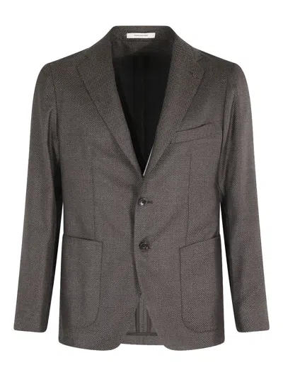 Tagliatore Textured Wool Monopetto Jacket With Lapel Neckline In Brown