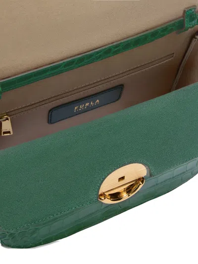 Furla Small Sfera Crocodile-effect Cross Body Bag In Green