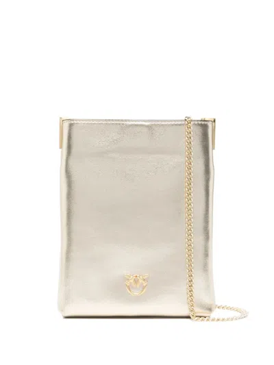 Pinko Metallic-effect Leather Cross Body Bag In Nude