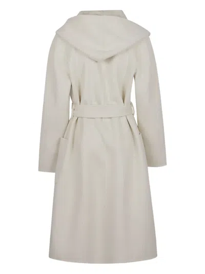 P.a.r.o.s.h Parosh Reversible Knee-length Wool Coat With Hood And Matching Belt In Neutral