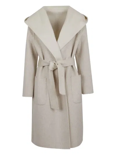 P.a.r.o.s.h Parosh Reversible Knee-length Wool Coat With Hood And Matching Belt In Neutral