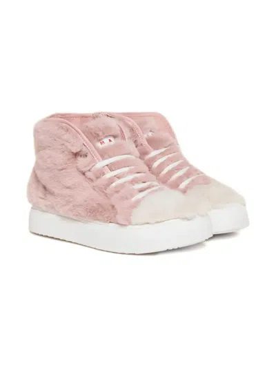 Marni Faux-fur High-top Sneakers In Multi