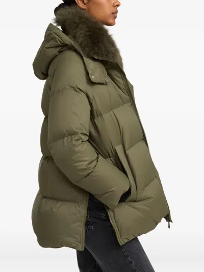 Yves Salomon Lambswool-collar Down Jacket In Green
